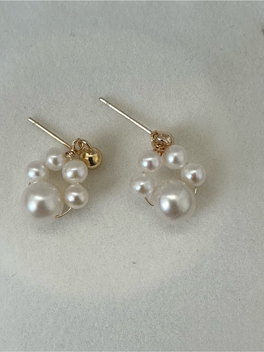 Gold and White Freshwater Pearl Paw Cluster Drop Earrings - Women Jewelry